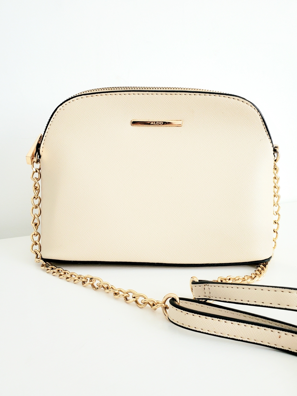 ALDO Cream Crossbody Bag with Gold Chain